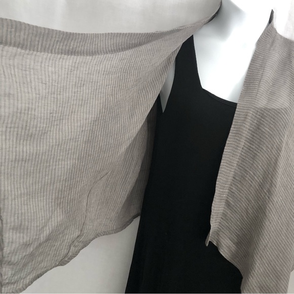 Eileen Fisher Linen Gauze Jacket Asymmetric Gray Striped Size Large - Picture 4 of 10